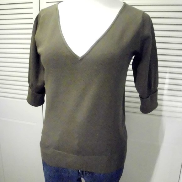 Express Olive Green SILK short Sleeve Sweater top - Picture 1 of 6